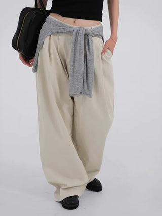 Birelin Pintuck Balloon Fit Wide Cotton Pants