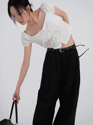 Birelin Pintuck Balloon Fit Wide Cotton Pants