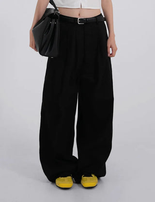 Birelin Pintuck Balloon Fit Wide Cotton Pants