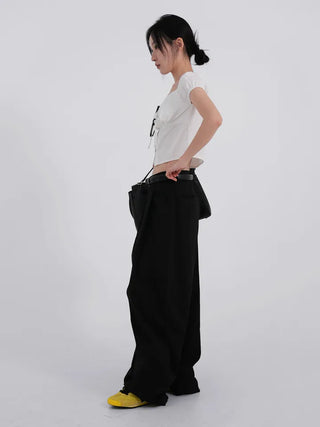 Birelin Pintuck Balloon Fit Wide Cotton Pants