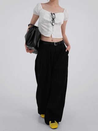 Birelin Pintuck Balloon Fit Wide Cotton Pants
