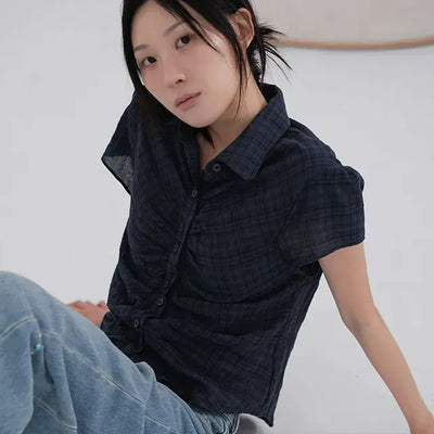 Flynn Front Shirred Short Sleeve Check Shirt