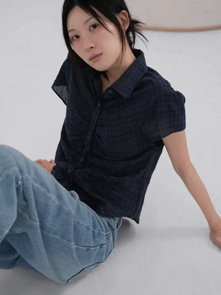 Flynn Front Shirred Short Sleeve Check Shirt