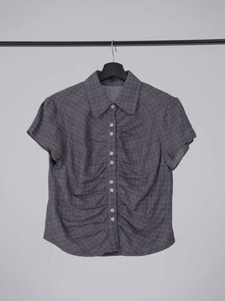 Flynn Front Shirred Short Sleeve Check Shirt