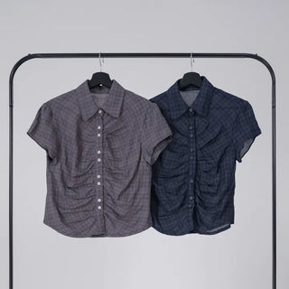 Flynn Front Shirred Short Sleeve Check Shirt