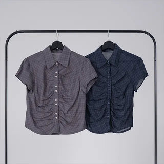 Flynn Front Shirred Short Sleeve Check Shirt