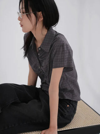 Flynn Front Shirred Short Sleeve Check Shirt
