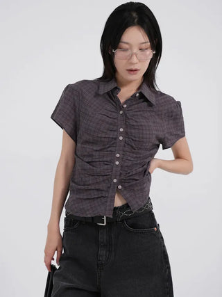 Flynn Front Shirred Short Sleeve Check Shirt