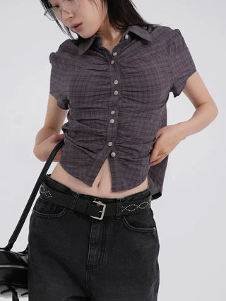 Flynn Front Shirred Short Sleeve Check Shirt