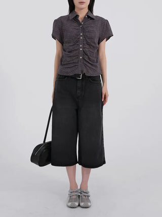 Flynn Front Shirred Short Sleeve Check Shirt