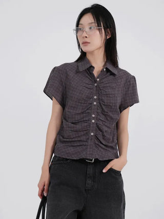 Flynn Front Shirred Short Sleeve Check Shirt