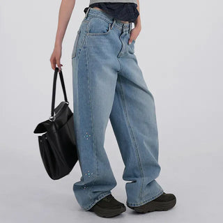 wide denim jeans with side studs