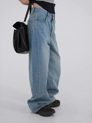 wide denim jeans with side studs