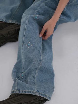 wide denim jeans with side studs