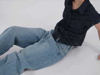wide denim jeans with side studs