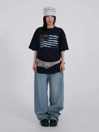 wide denim jeans with side studs