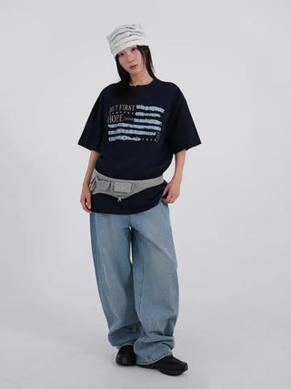 wide denim jeans with side studs