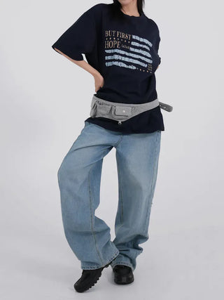 wide denim jeans with side studs