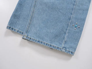wide denim jeans with side studs