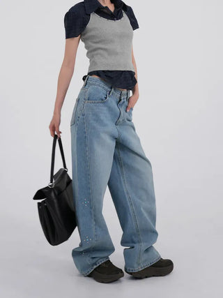 wide denim jeans with side studs