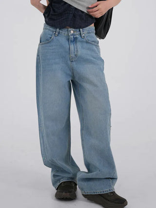 wide denim jeans with side studs