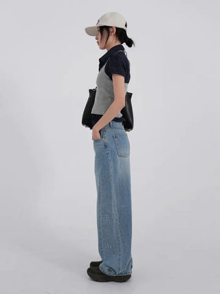 wide denim jeans with side studs