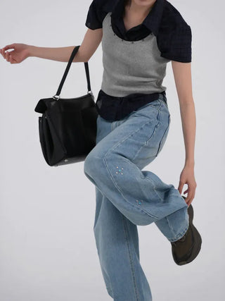 wide denim jeans with side studs