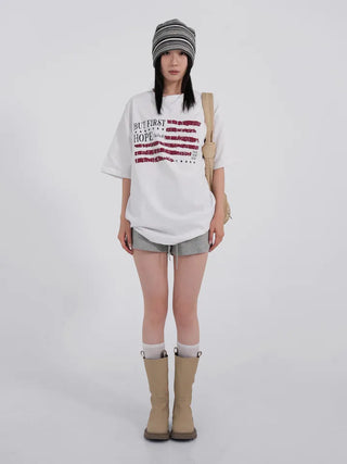 Difron Oversized Unique American Flag Short Sleeve T-shirt