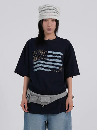 Difron Oversized Unique American Flag Short Sleeve T-shirt
