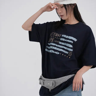 Difron Oversized Unique American Flag Short Sleeve T-shirt