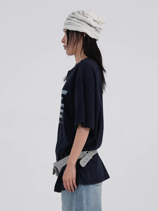 Difron Oversized Unique American Flag Short Sleeve T-shirt