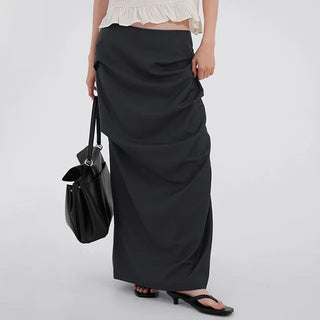 Lue Slit Pleated Long Skirt