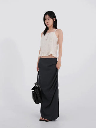 Lue Slit Pleated Long Skirt