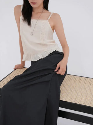 Lue Slit Pleated Long Skirt