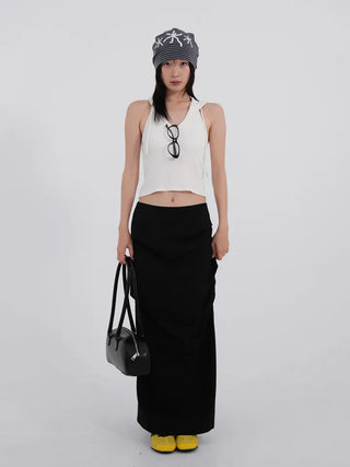 Lue Slit Pleated Long Skirt