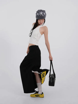 Lue Slit Pleated Long Skirt