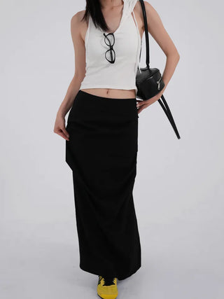 Lue Slit Pleated Long Skirt