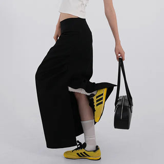 Lue Slit Pleated Long Skirt