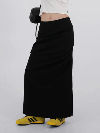 Lue Slit Pleated Long Skirt