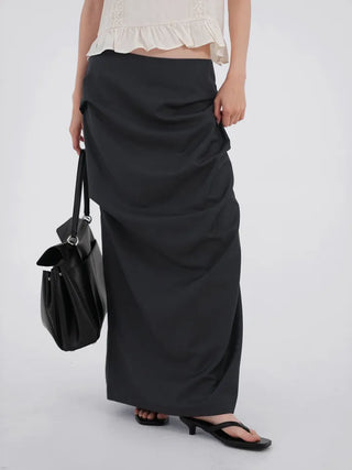Lue Slit Pleated Long Skirt