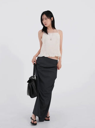 Lue Slit Pleated Long Skirt