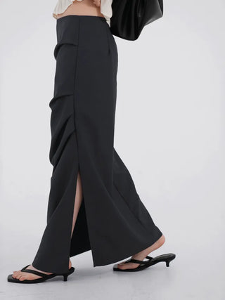 Lue Slit Pleated Long Skirt