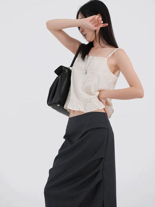 Lue Slit Pleated Long Skirt
