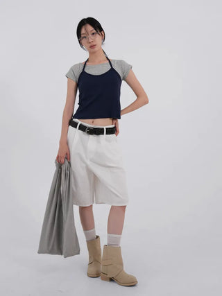 Winnie Pintuck Cotton Bermuda Shorts