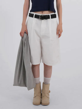 Winnie Pintuck Cotton Bermuda Shorts
