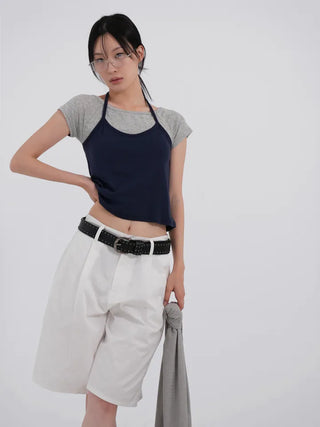 Winnie Pintuck Cotton Bermuda Shorts