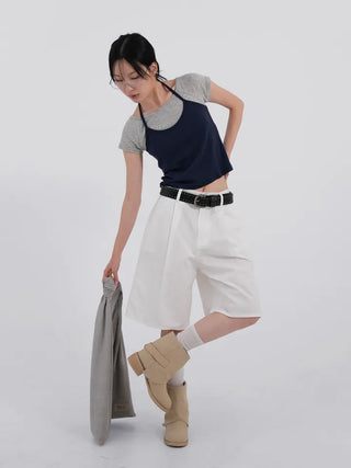 Winnie Pintuck Cotton Bermuda Shorts