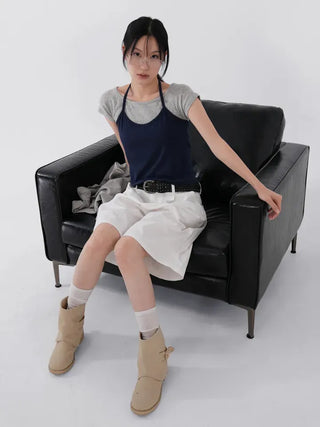 Winnie Pintuck Cotton Bermuda Shorts
