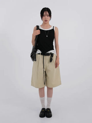 Winnie Pintuck Cotton Bermuda Shorts