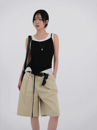 Winnie Pintuck Cotton Bermuda Shorts